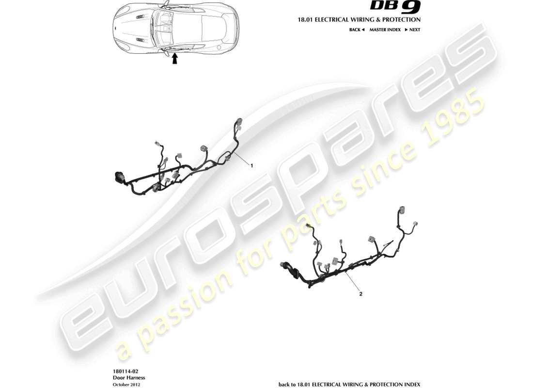 aston martin db9 (2014) diagramma delle parti del cablaggio della porta