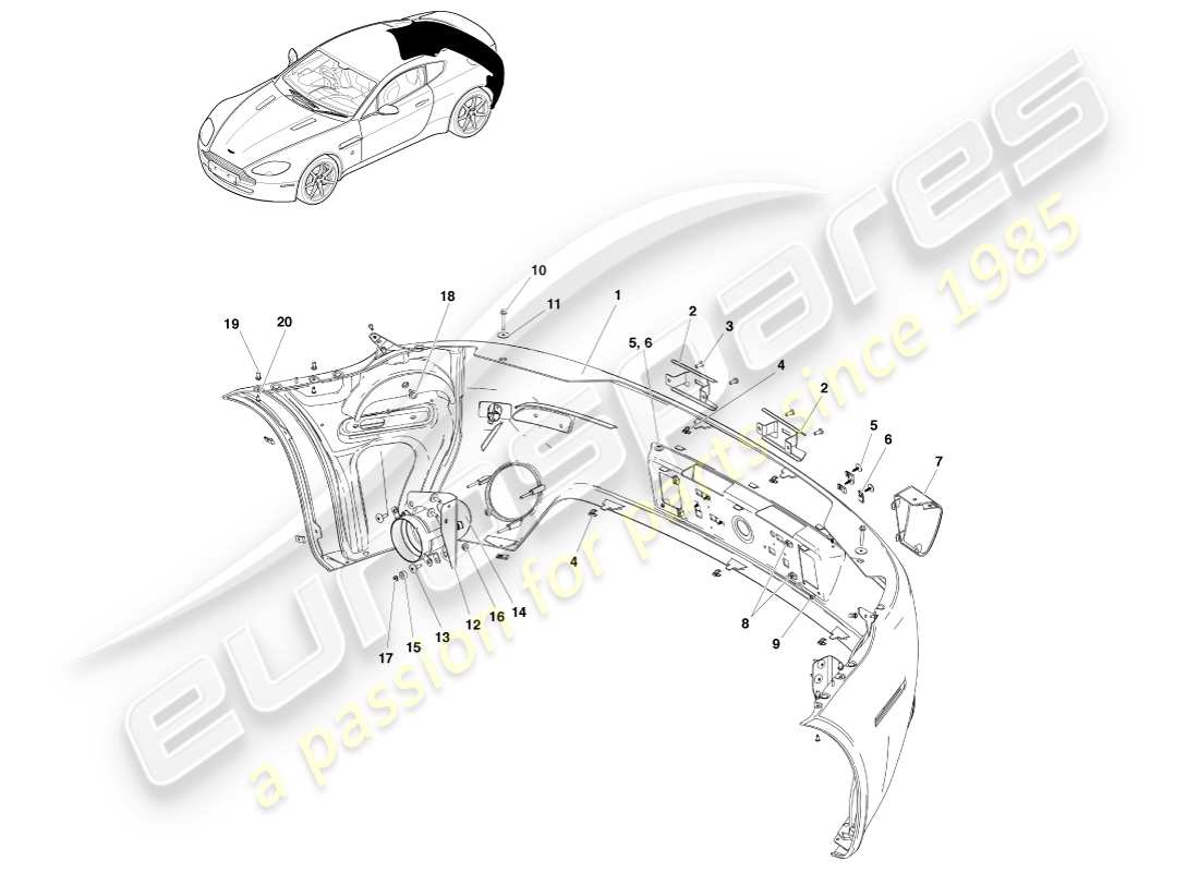 aston martin v8 vantage (2007) paraurti posteriore, allo schema delle parti 12.25my