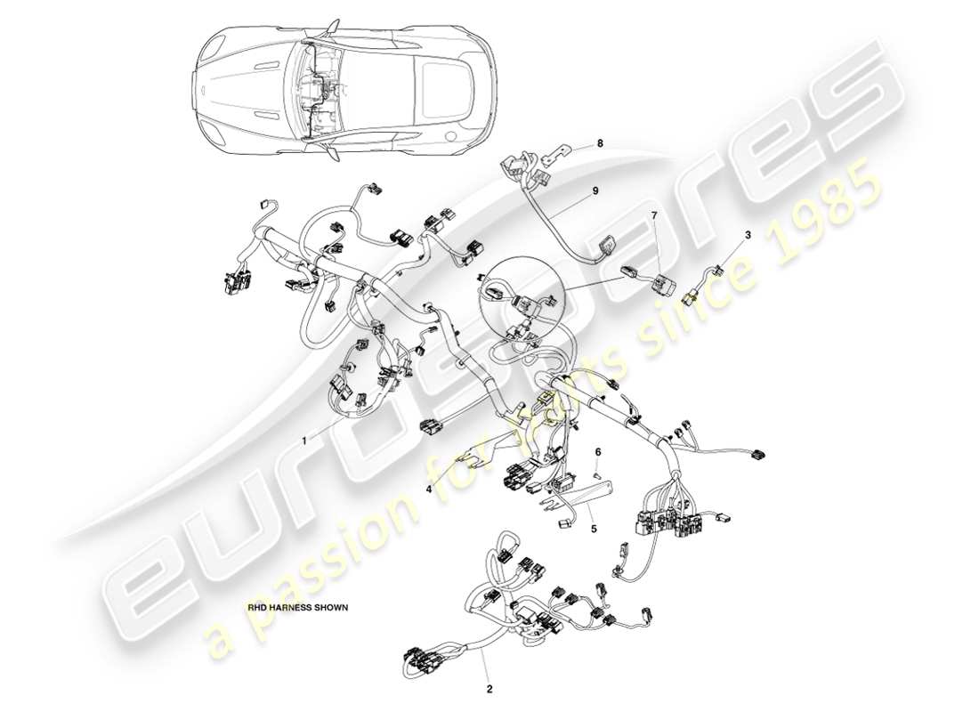 aston martin v8 vantage (2007) cablaggio ip, diagramma delle parti 12my