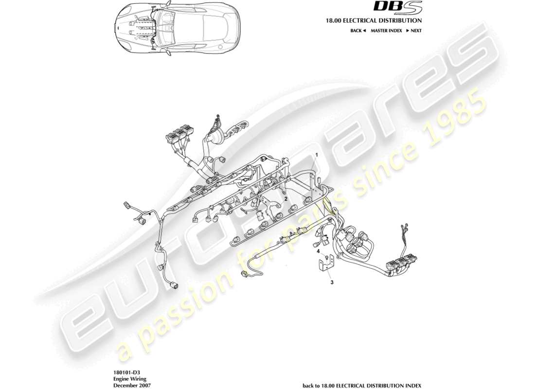 aston martin dbs (2014) cablaggio del vano motore diagramma delle parti