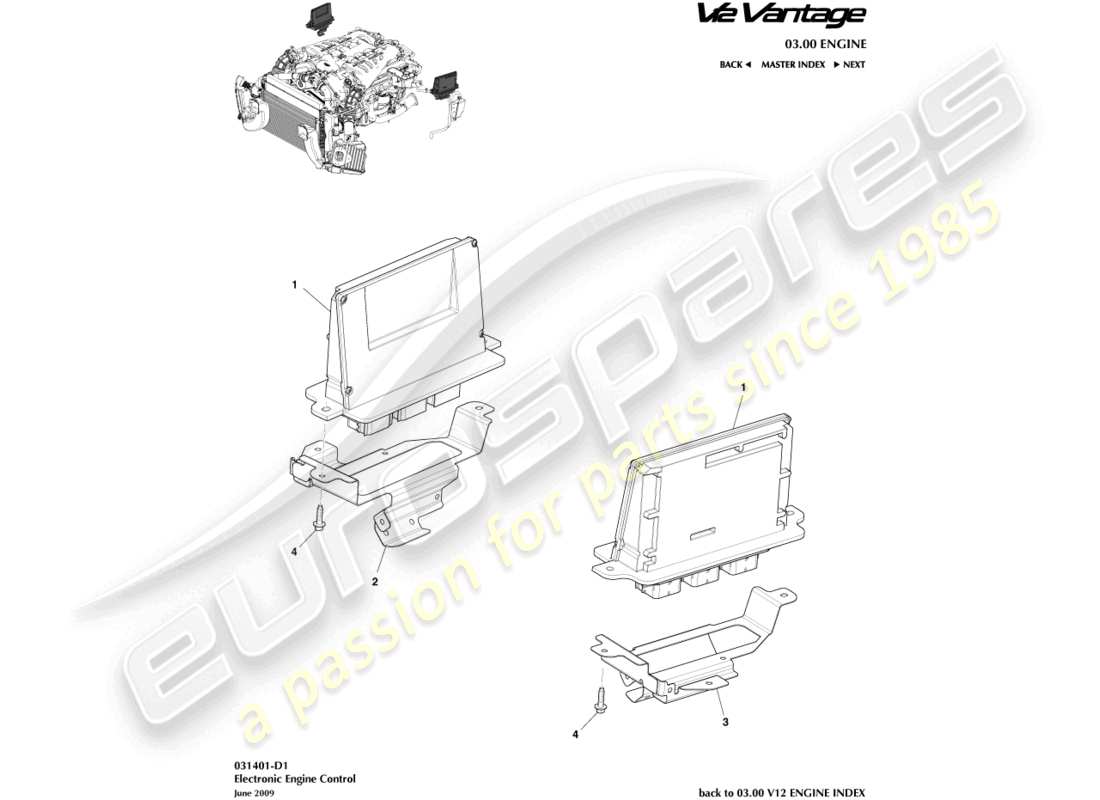 aston martin v12 vantage (2010) diagramma delle parti del controllo elettronico del motore