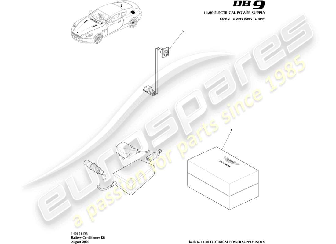 aston martin db9 (2005) diagramma delle parti del kit condizionatore batteria
