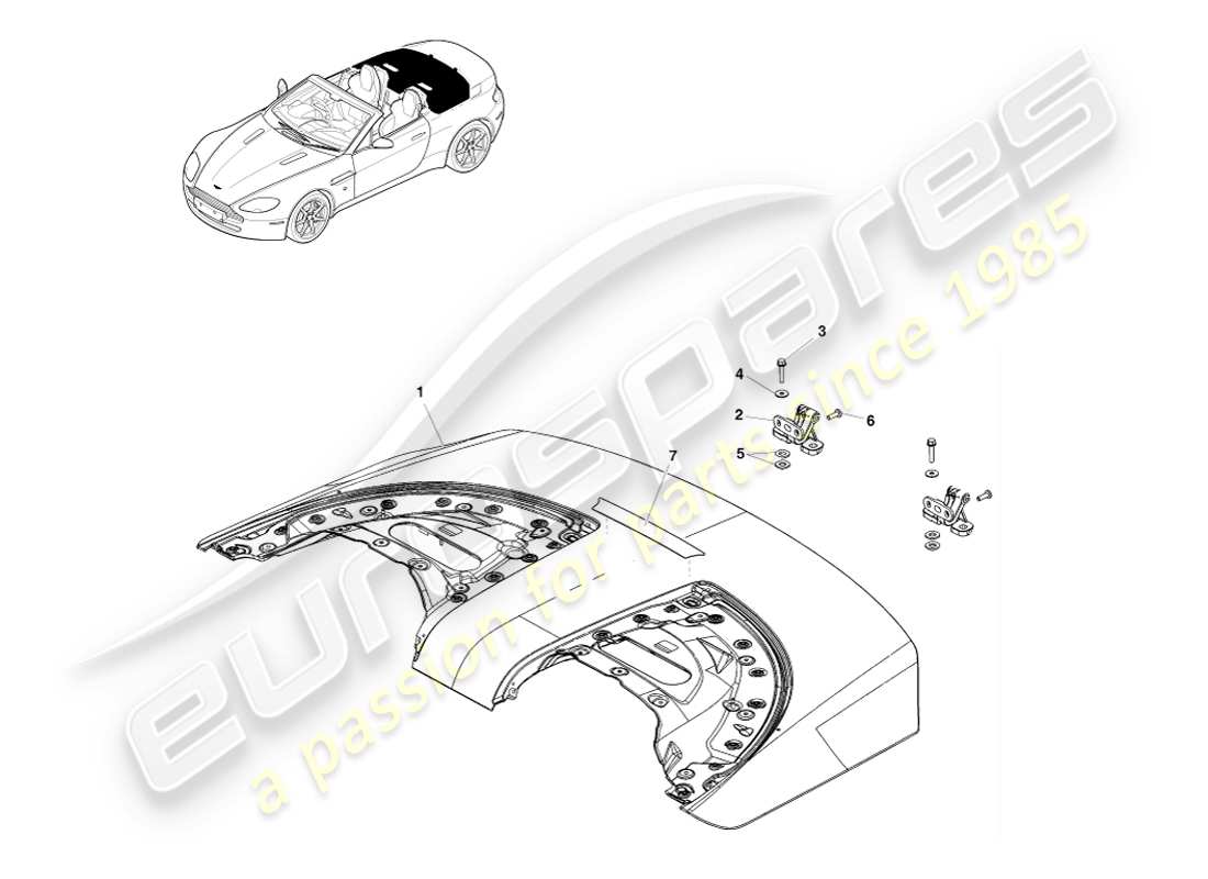 aston martin v8 vantage (2007) diagramma delle parti del pannello di apertura del tetto