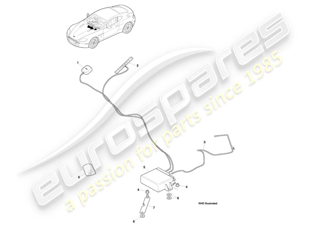 aston martin v8 vantage (2007) inseguitore, cobra, diagramma delle parti 14my