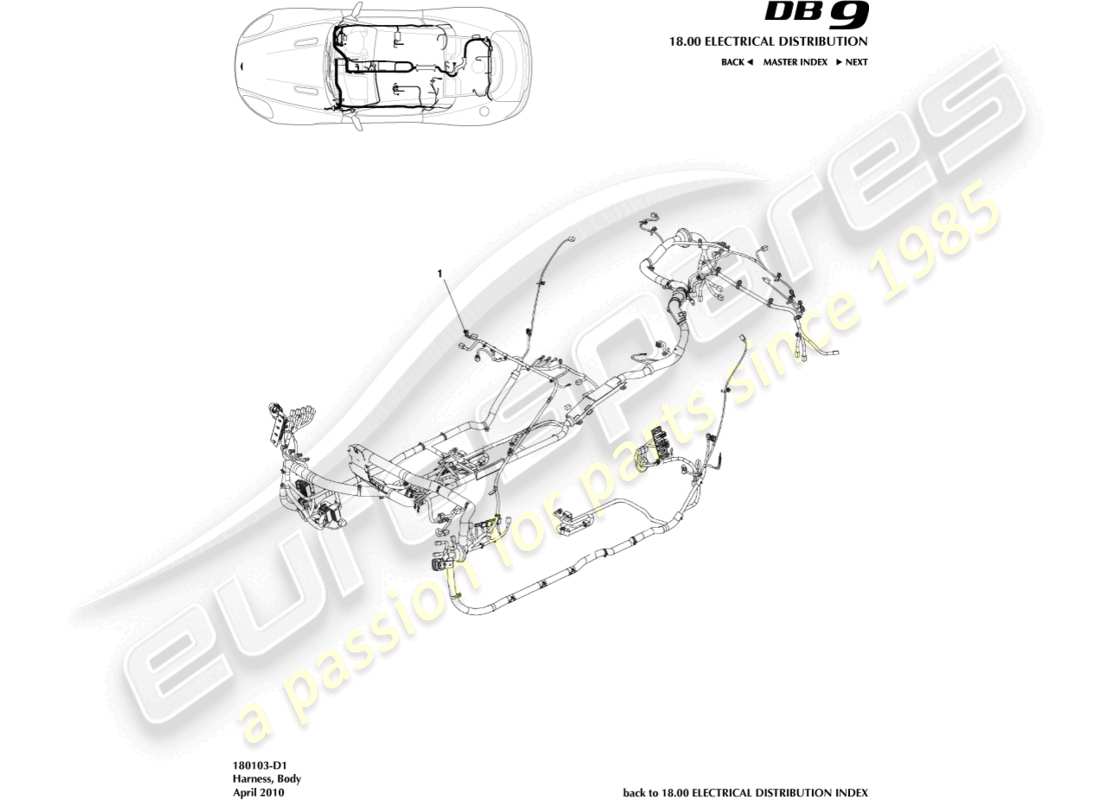 aston martin db9 (2005) diagramma delle parti dell'imbracatura per il corpo