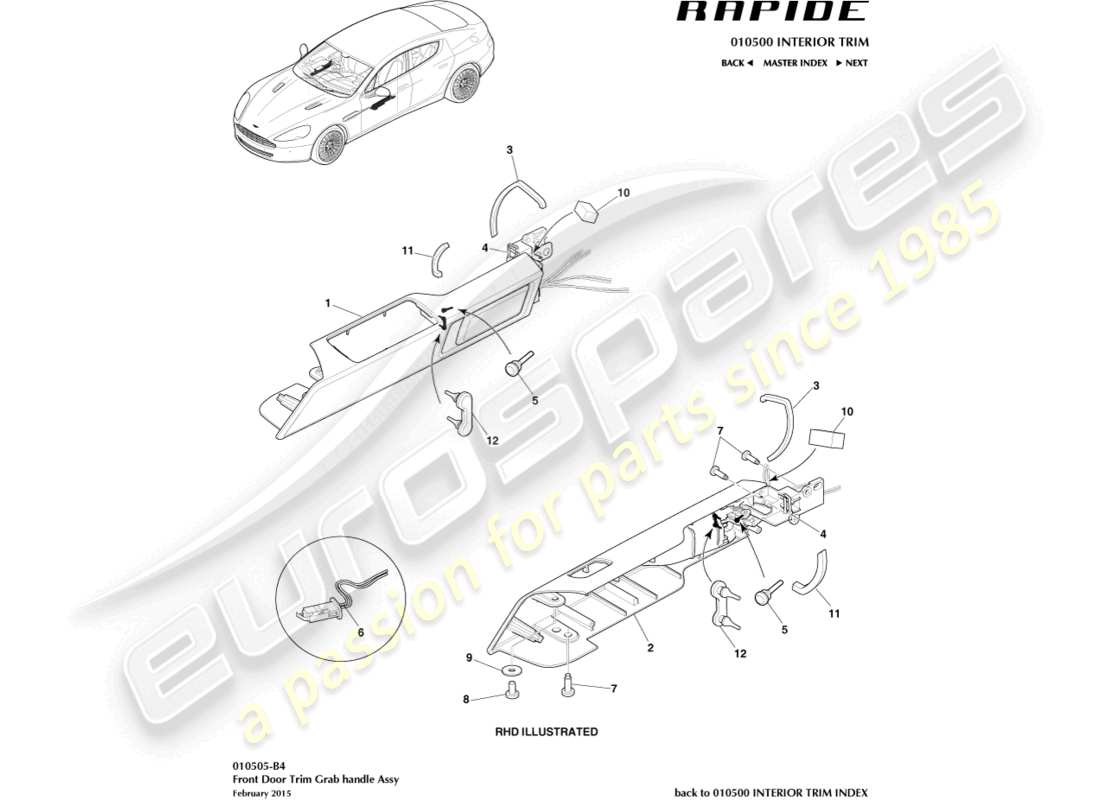 aston martin rapide (2012) maniglia della porta anteriore diagramma delle parti