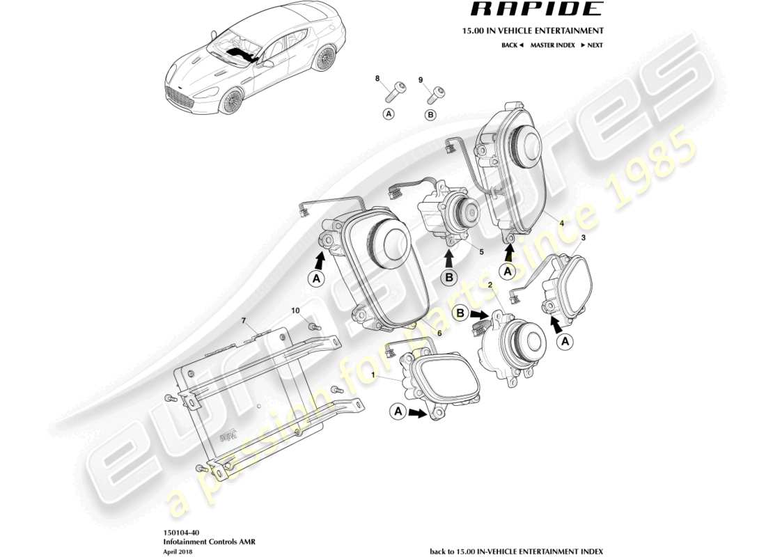 aston martin rapide (2018) comandi infotainment, amr diagramma delle parti