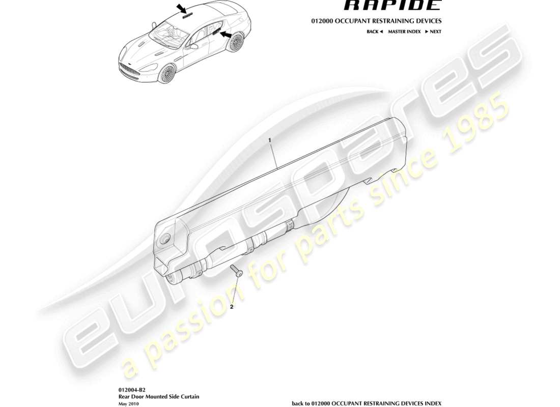 aston martin rapide (2012) airbag a tendina laterale posteriore diagramma delle parti