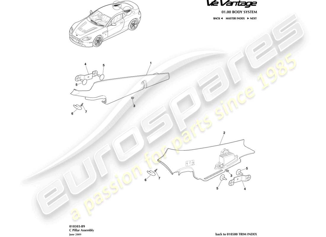aston martin v12 vantage (2010) diagramma delle parti del gruppo montante c