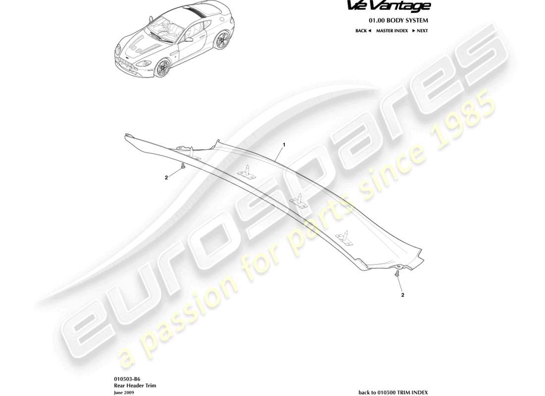 aston martin v12 vantage (2010) schema delle parti del rivestimento della testata, posteriore e coupé