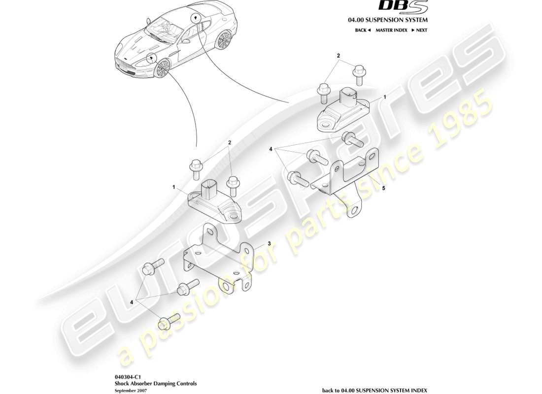 aston martin dbs (2007) comandi dello smorzamento dell'ammortizzatore diagramma delle parti