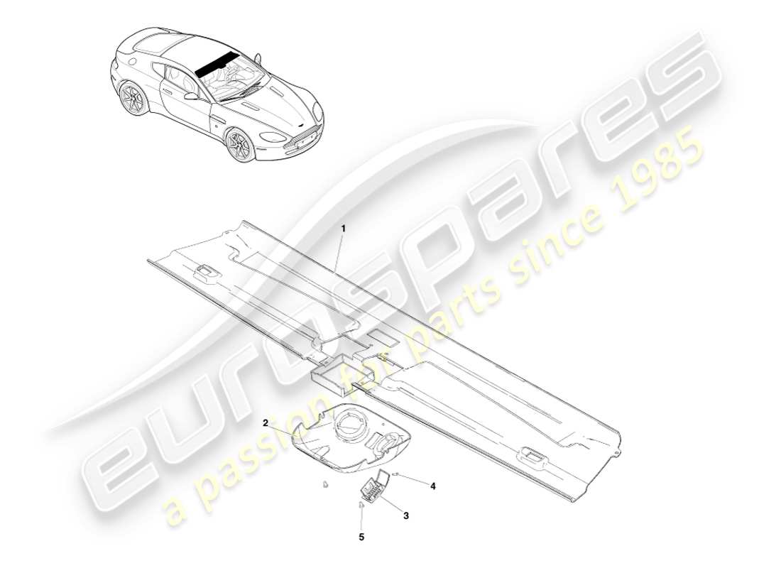 aston martin v8 vantage (2005) assetto dell'intestazione, diagramma delle parti della coupé