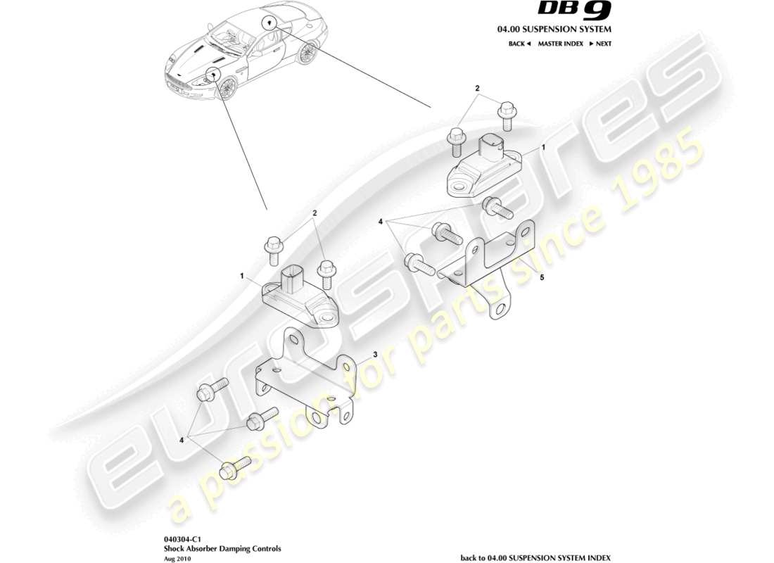 aston martin db9 (2005) diagramma delle parti dei controlli di smorzamento dell'ammortizzatore