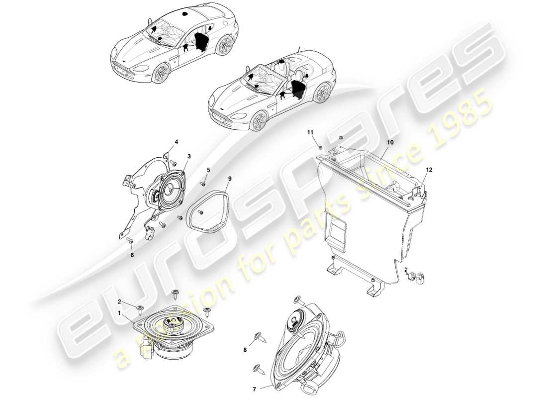 aston martin v8 vantage (2005) altoparlante, diagramma della parte base