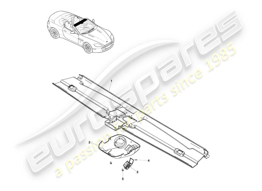 aston martin v8 vantage (2005) rivestimento della testata, diagramma delle parti della roadster