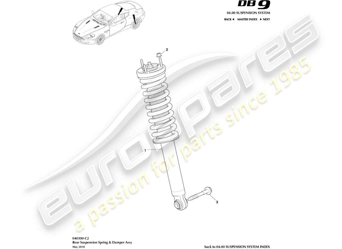 aston martin db9 (2005) hintere feder und dämpfer, 09my auf teilediagramm
