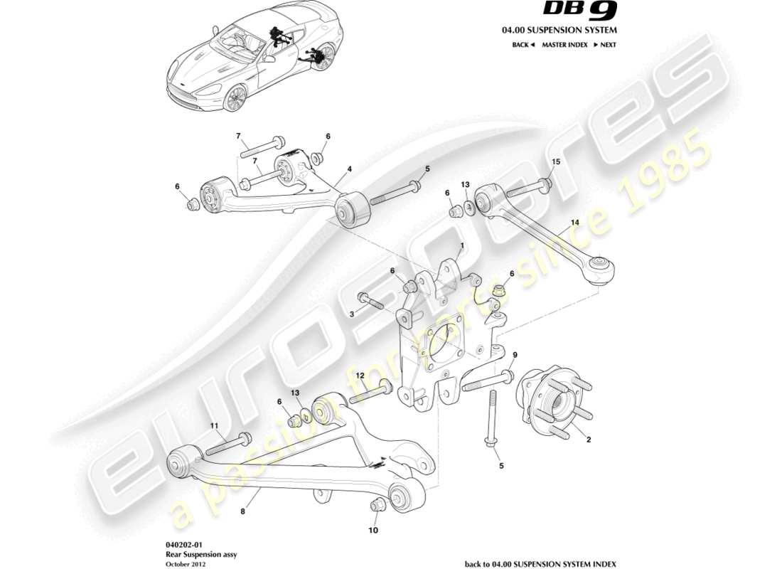 aston martin db9 (2015) gruppo sospensione posteriore diagramma delle parti