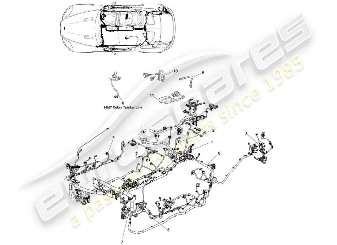 aston martin v8 vantage (2007) imbracatura per il corpo, diagramma delle parti della roadster