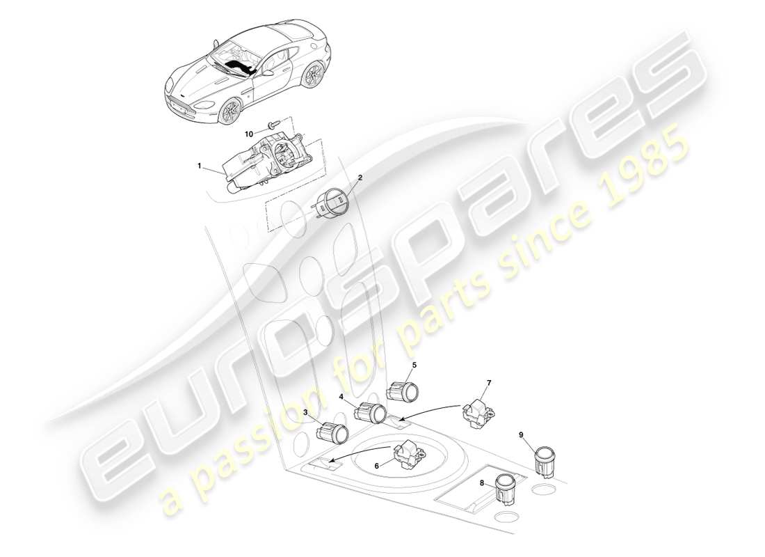 aston martin v8 vantage (2007) interruttori della pila centrale, manuale, diagramma delle parti 16my