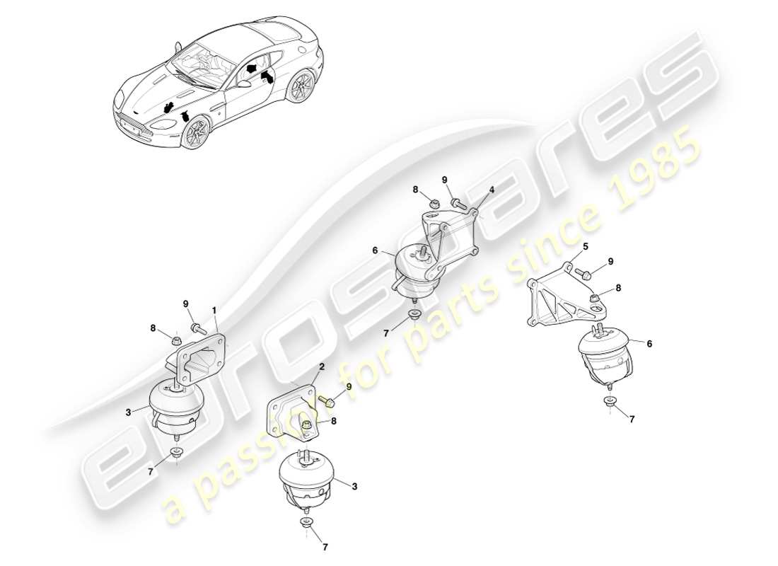 aston martin v8 vantage (2007) diagramma delle parti dei supporti del motore