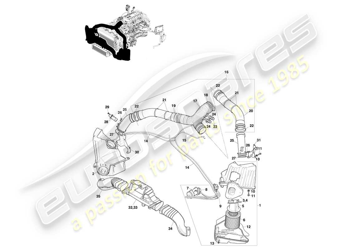 aston martin v8 vantage (2007) ricarica dell'aria, diagramma delle parti n400