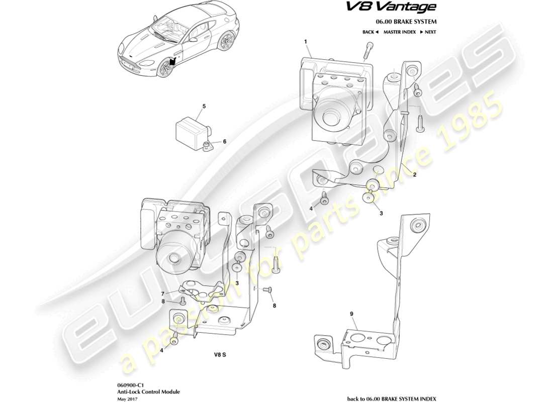 aston martin v8 vantage (2012) diagramma delle parti del modulo antibloccaggio