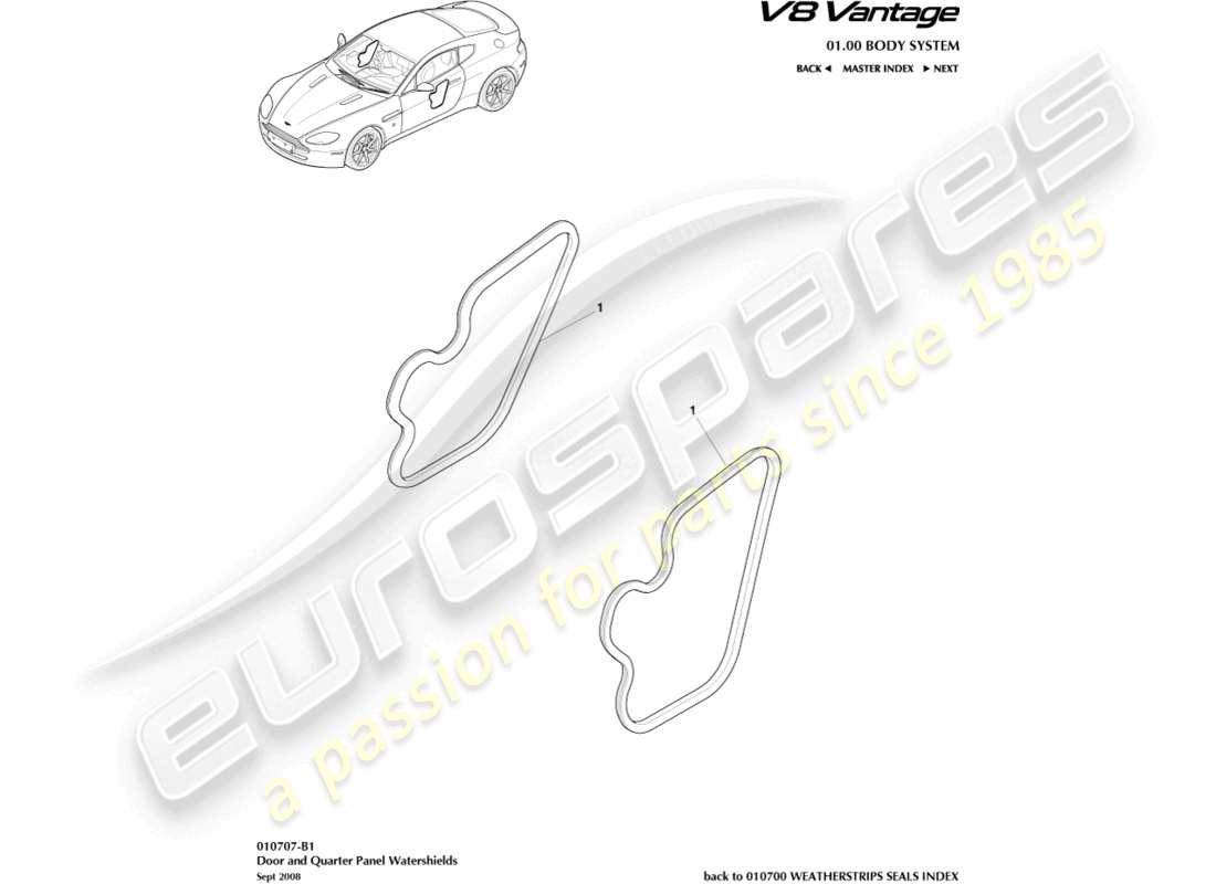 aston martin v8 vantage (2012) diagramma delle parti di watershields
