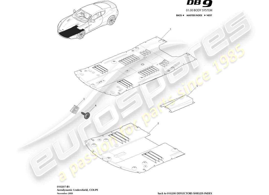 aston martin db9 (2010) sottoscudo anteriore, coupé diagramma delle parti