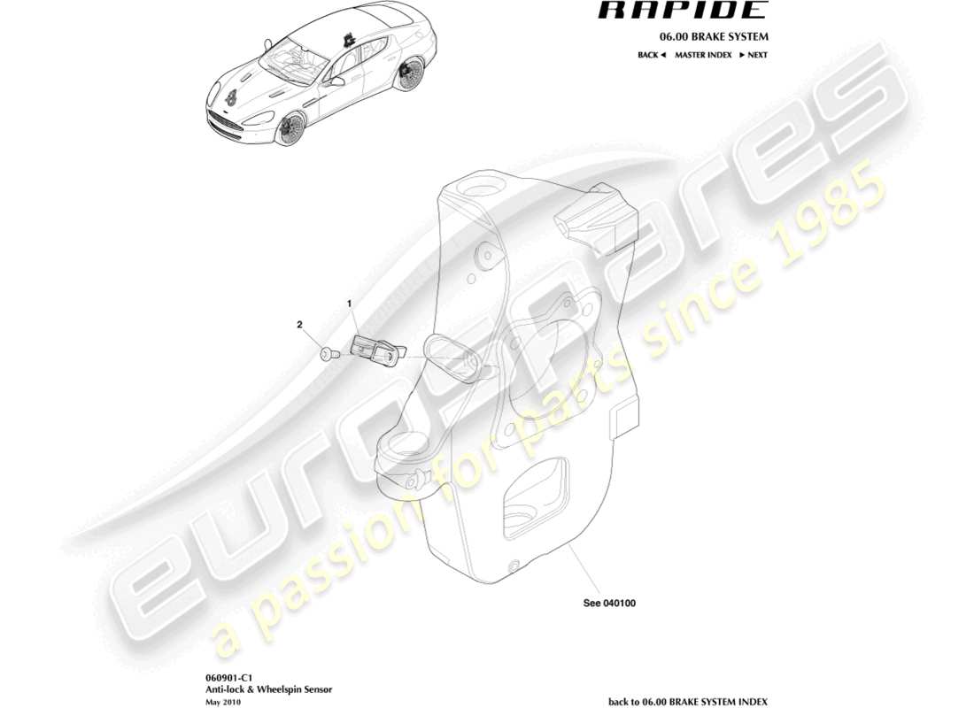 aston martin rapide (2010) radgeschwindigkeitssensoren teilediagramm