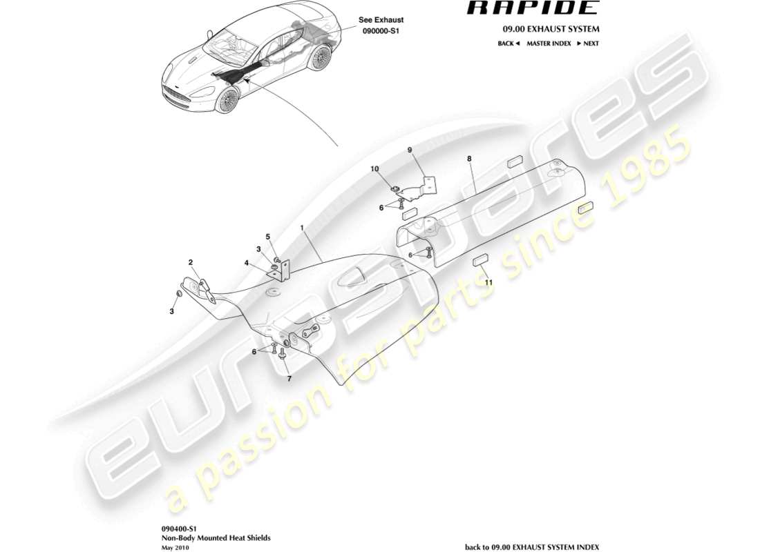 aston martin rapide (2013) hitzeschilde, hinten teilediagramm
