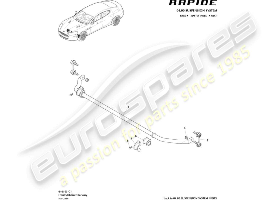 aston martin rapide (2013) front stabiliser bar teilediagramm