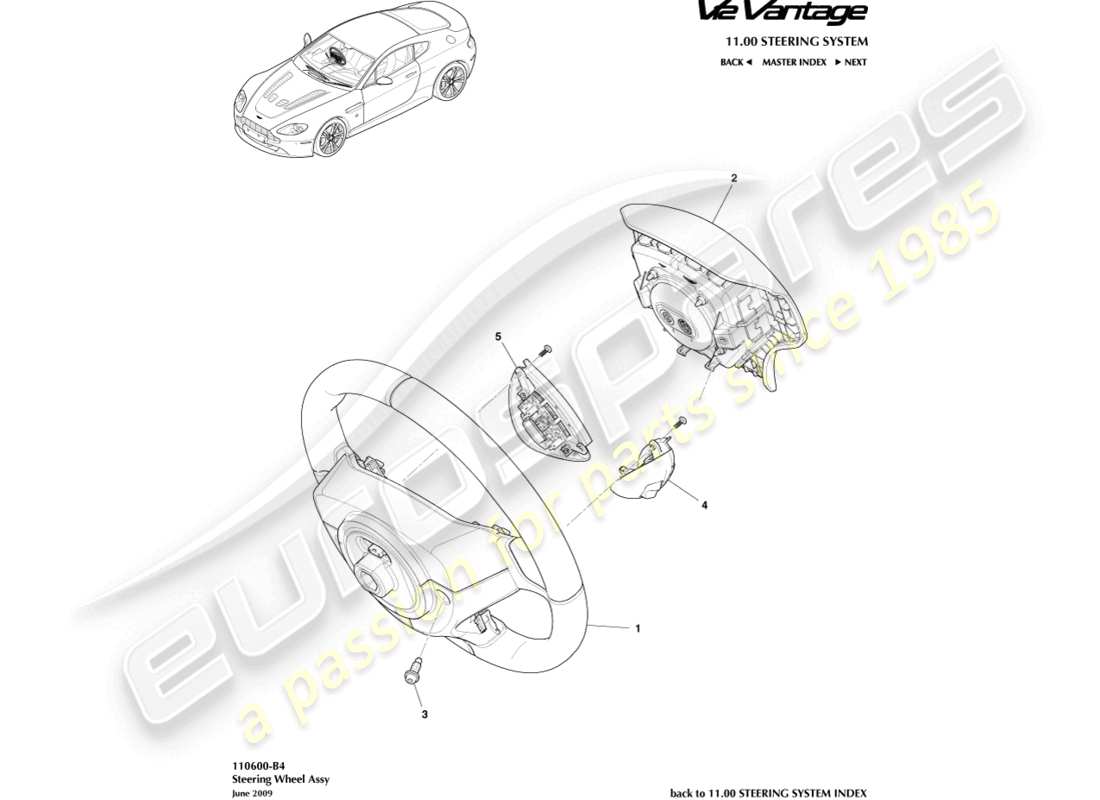 aston martin v12 vantage (2011) schema delle parti del gruppo volante