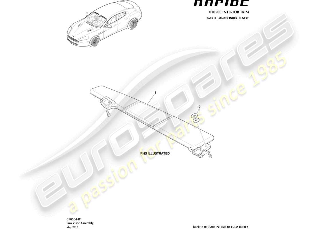 aston martin rapide (2012) visiere parasole diagramma delle parti