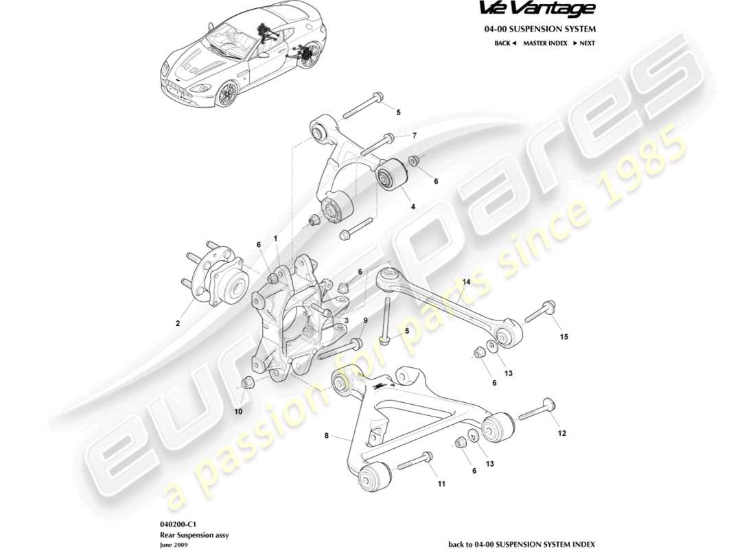 aston martin v12 vantage (2011) schema delle parti del gruppo sospensione posteriore
