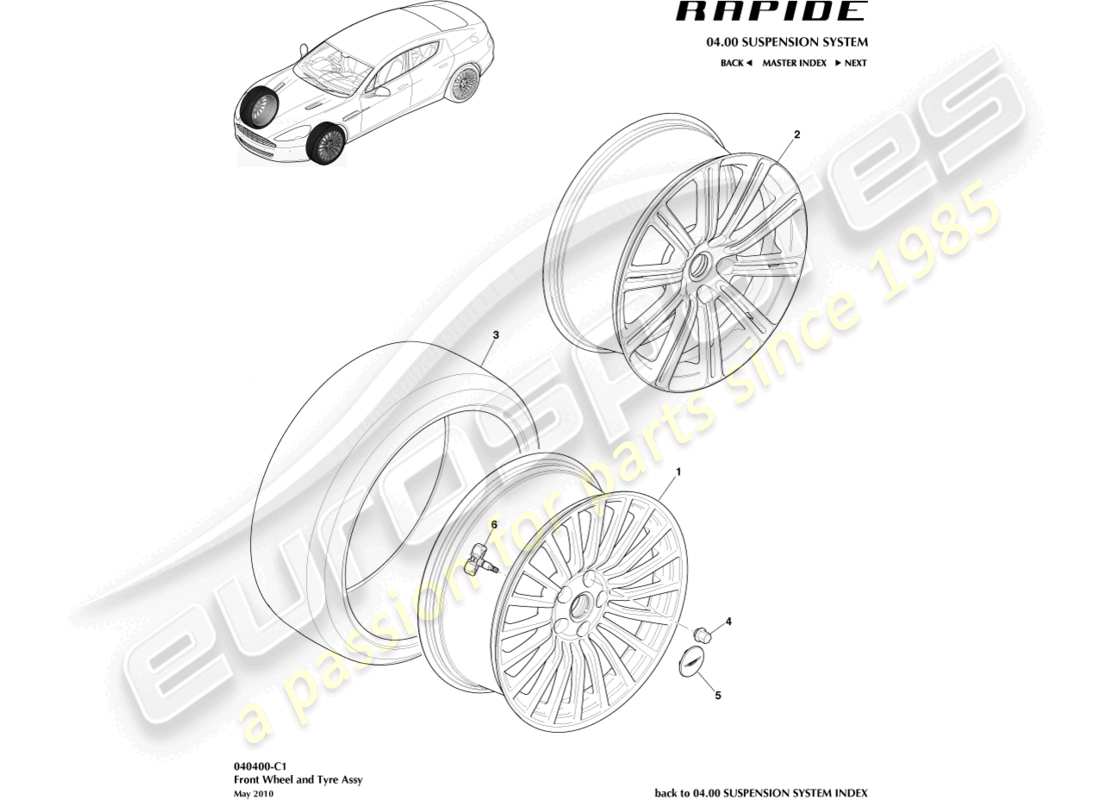 aston martin rapide (2019) diagramma delle parti di ruote e pneumatici, dalla parte anteriore a quella 13my