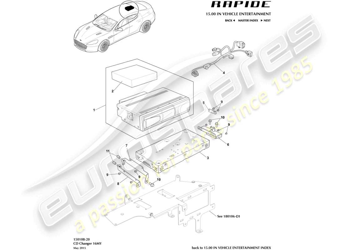 aston martin rapide (2010) cambia cd, 16my nel diagramma delle parti