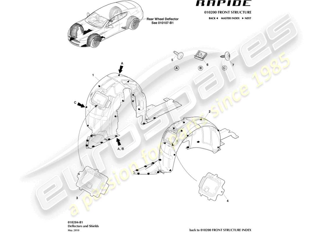 aston martin rapide (2012) diagramma delle parti dei passaruota anteriori