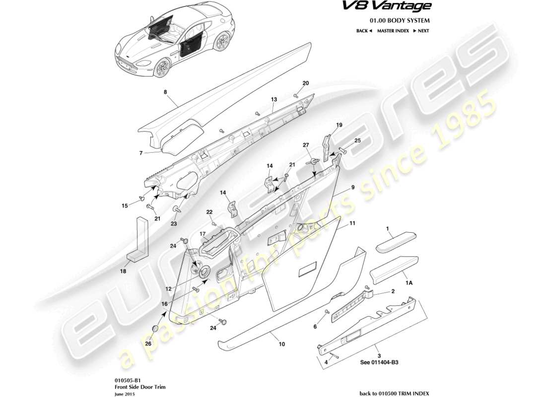 aston martin v8 vantage (2012) diagramma delle parti del rivestimento della porta