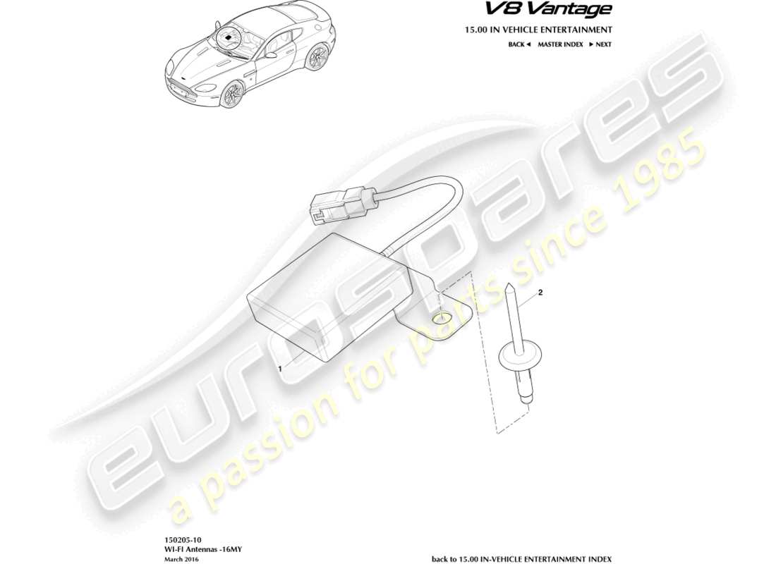 aston martin v8 vantage (2018) antenna wi-fi, diagramma delle parti 16my