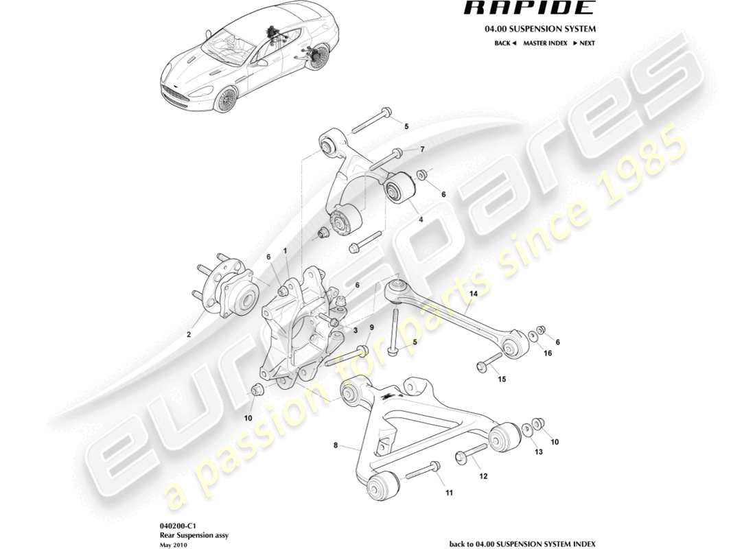 aston martin rapide (2016) schema delle parti del gruppo sospensione posteriore