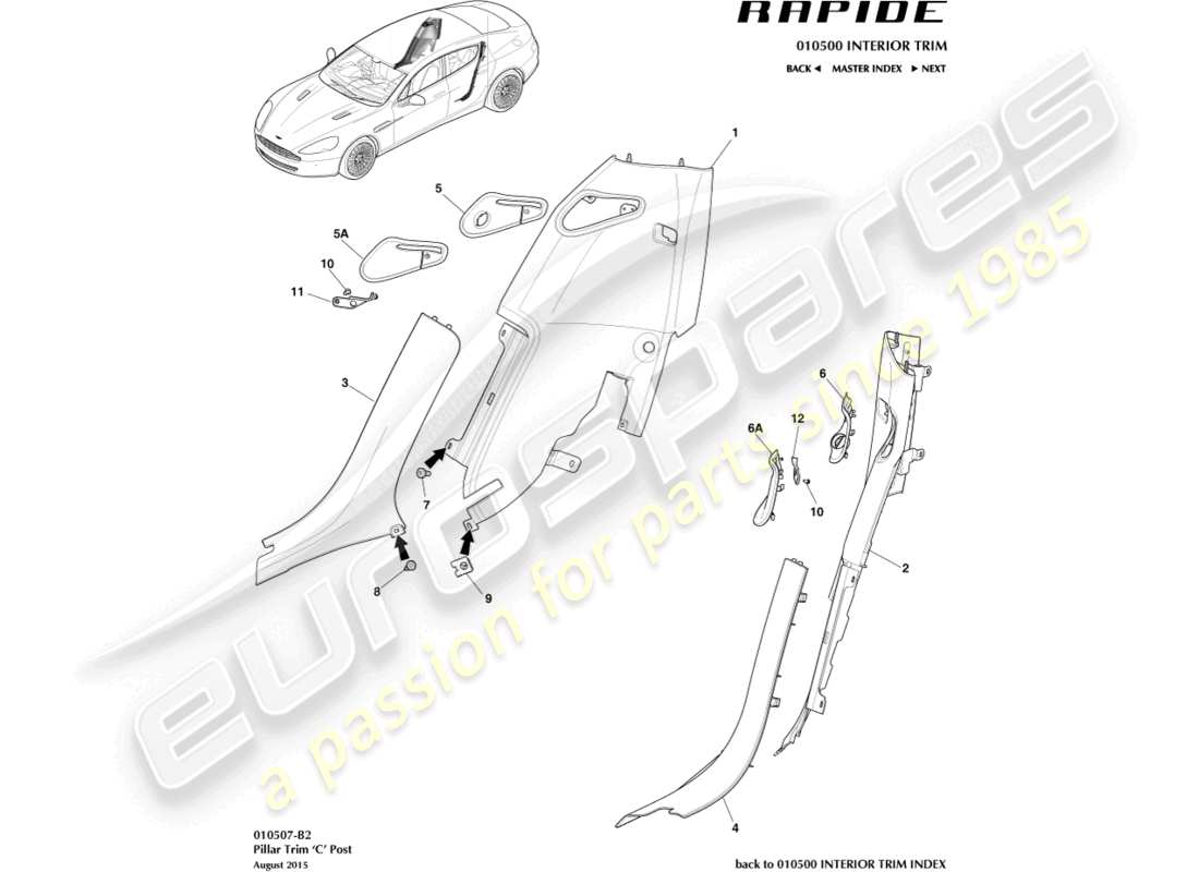 aston martin rapide (2017) rivestimento del montante c diagramma delle parti