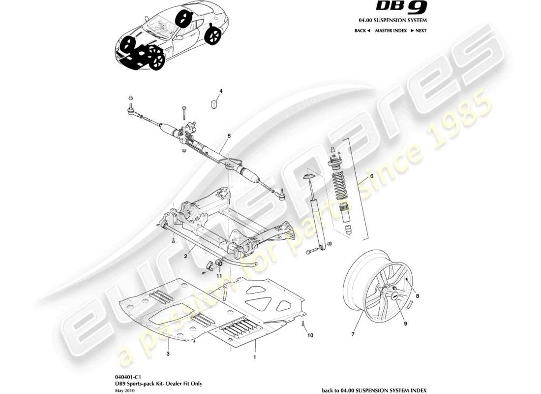 aston martin db9 (2008) kit pacchetto sportivo, 2007 diagramma delle parti