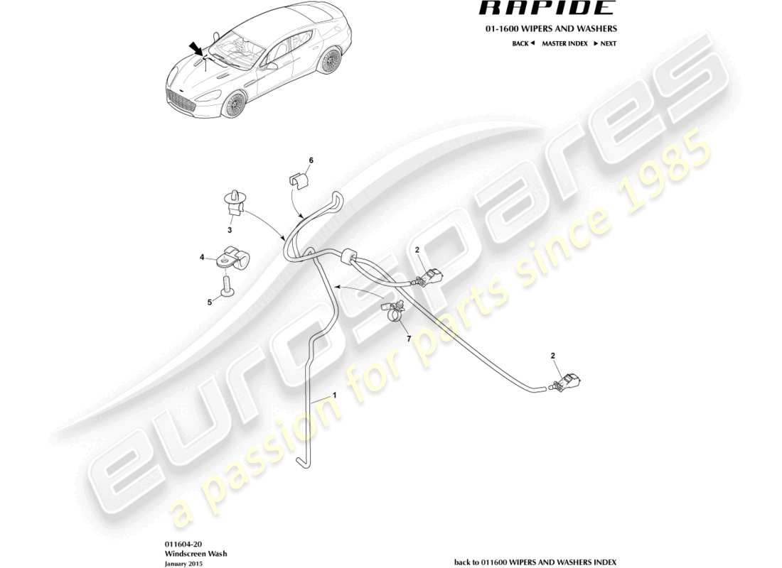 aston martin rapide (2012) schema delle parti per il lavaggio del parabrezza