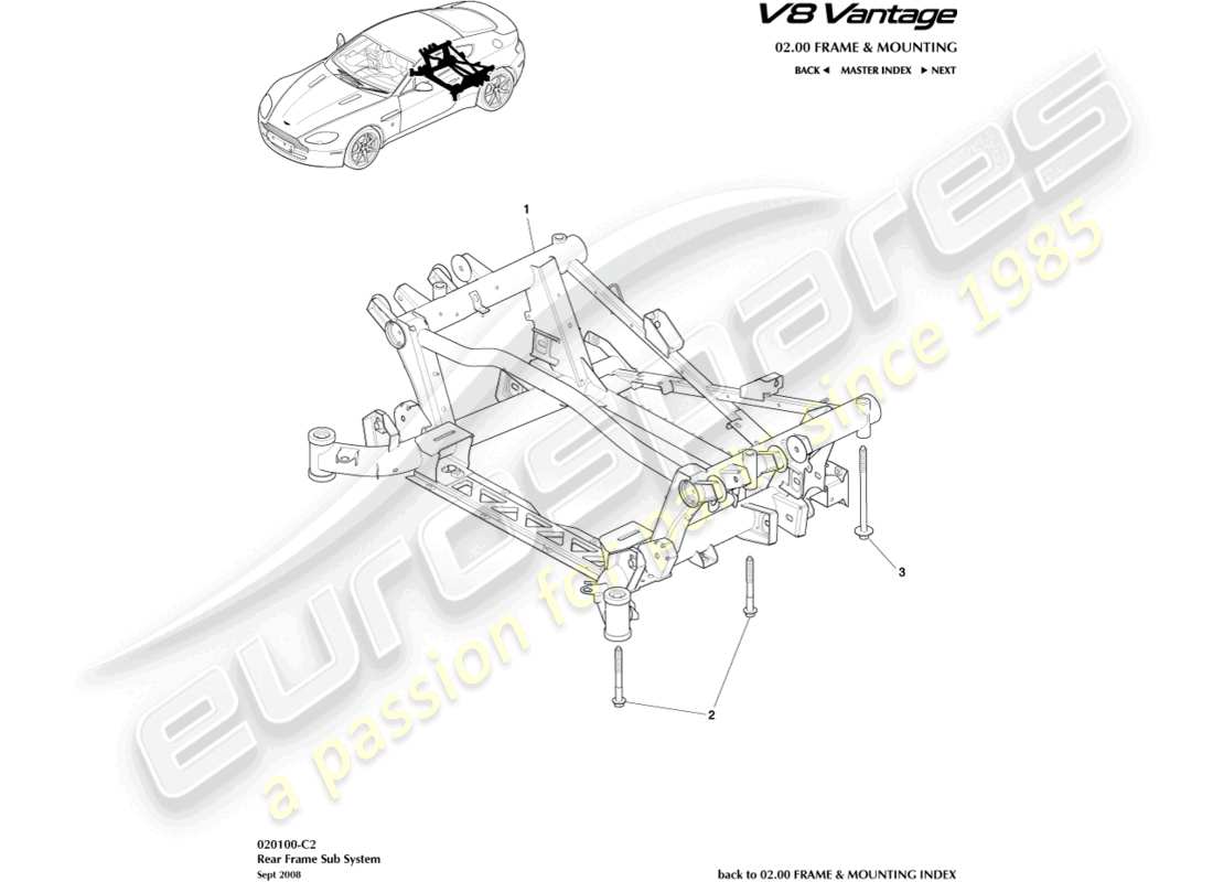 aston martin v8 vantage (2006) schema delle parti del sottotelaio posteriore