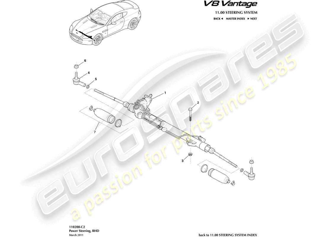 aston martin v8 vantage (2006) servosterzo, schema delle parti con guida a destra