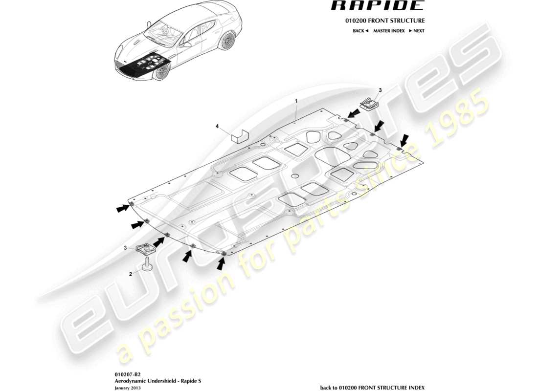 aston martin rapide (2019) sottoscudo anteriore, s diagramma delle parti