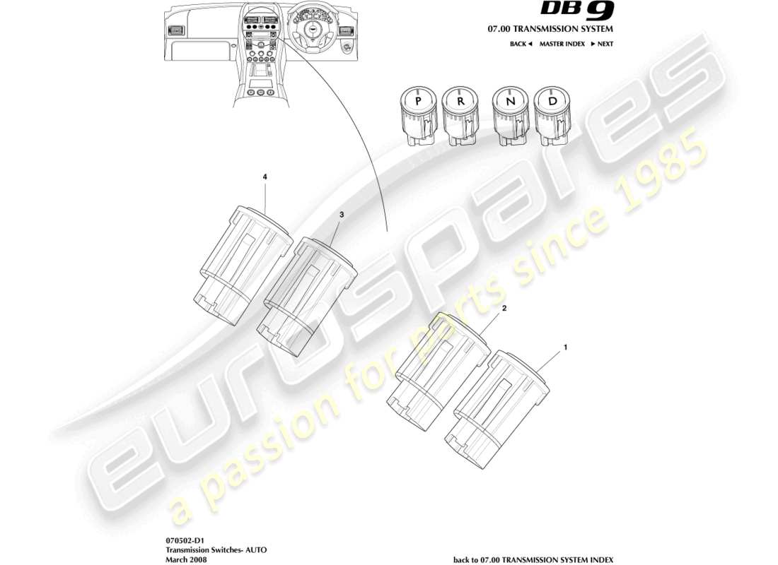 aston martin db9 (2004) interruttori del cambio diagramma delle parti