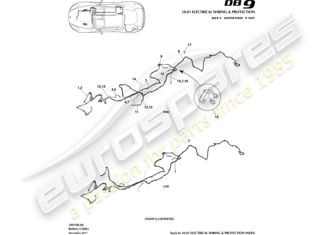 aston martin db9 (2017) cavi batteria diagramma delle parti