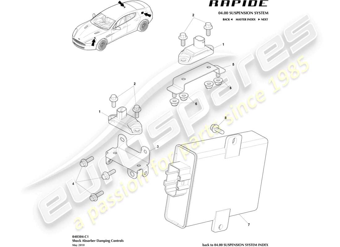 aston martin rapide (2013) aktives dämpfungsmodul teilediagramm