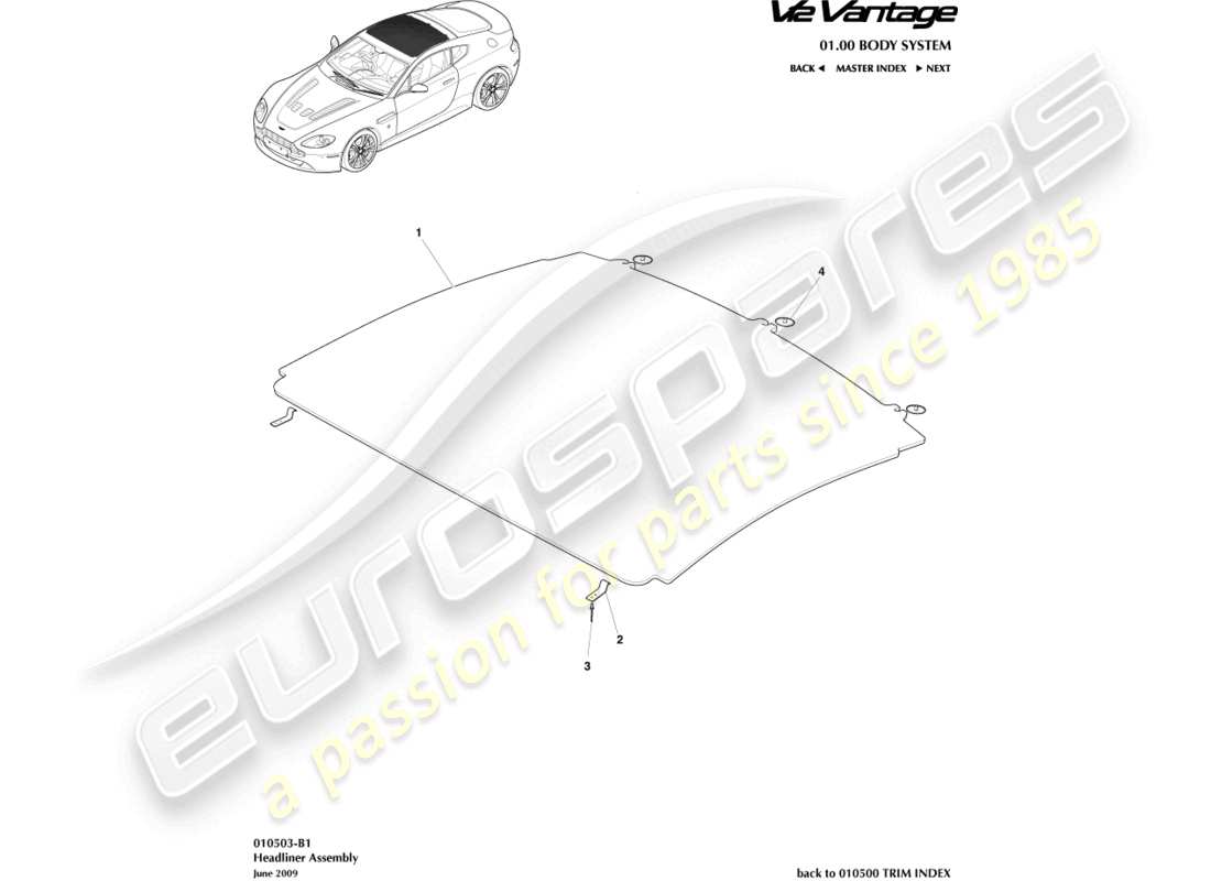 aston martin v12 vantage (2013) diagramma delle parti del gruppo headliner